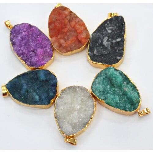 Natural Blue Pink Druzys Agates Pendants Charms jewelry ,Stone Carnelian Connector 46x30mm,Mixed Colors Sent 6PCS Free Shipping