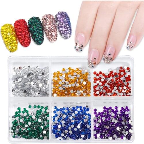 Monja 6 Grids/Box Random Color Nail Art Round Glitter Rhinestone Charms 3D DIY Studio Design Manicure Decorations Accessories