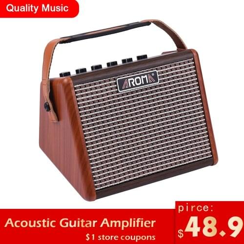 AROMA AG-15A 15W Portable Acoustic Guitar Amplifier Amp BT Speaker Built-in Rechargeable Battery with Microphone Interface