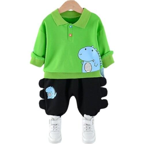 New Spring Autumn Toddler Casual Costume Boy Girl Fashion Clothes Children Turn-down Collar T Shirt Pants Kids Cartoon Tracksuit