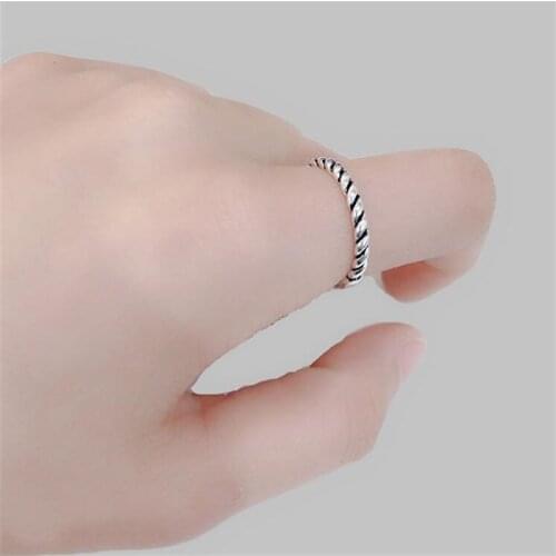 Simple And Compact Retro Twist 925 Sterling Silver Jewelry Temperament Thai Silver Twisted Line Opening Rings R069