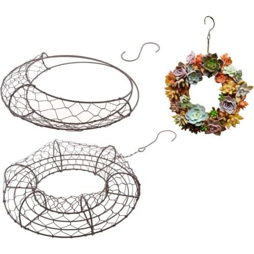 2pc Rustic Romantic Iron Frame Circle Moon Shape Succulent Pot Hanging Pot
