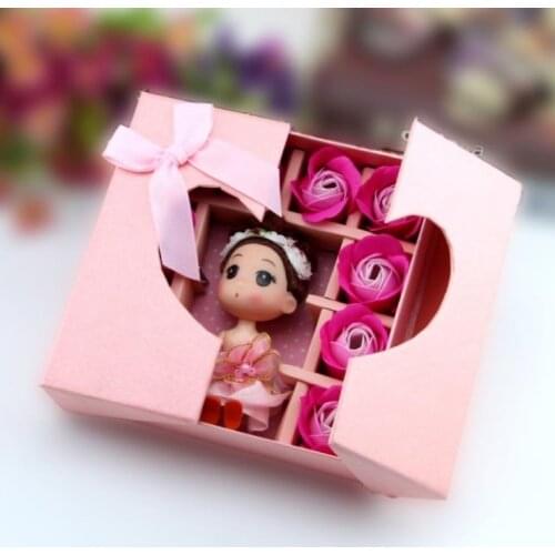 Romantic Gift Set Bath Rose Flower Soap Floral Scent & Cute Girl Doll Present Valentines Day Wedding Party Birthday decor favors