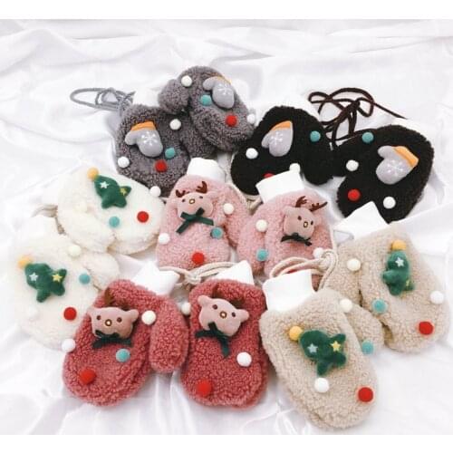 Christmas Cartoon Gloves Children Boys Girls Plush Elk Winter Warm Gloves Tree Decorative Warm Accessories Skiing Gloves