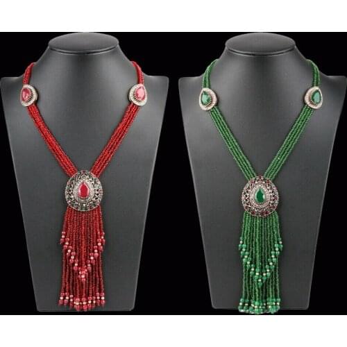 Ethnic Boho Style Women Statement Tassel Gypsy Long Chain Necklace Crystal Collar Bib Beads Necklaces Pendant Jewelry Accessory