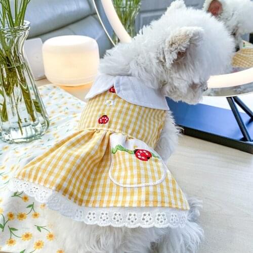 Yellow Lattice Ladybug Pet Dress Princess Pet Dog Clothes Girl Skirts For Small Medium Dog Jackets Chihuahua Poodle