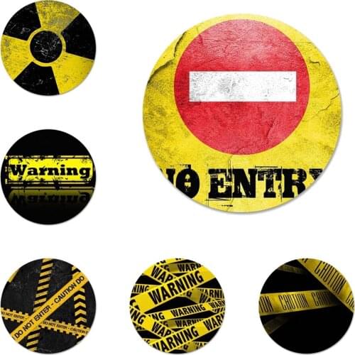 Yellow Danger Signs Letters Icons Pins Badge Decoration Brooches Metal Badges For Clothes Backpack Decoration