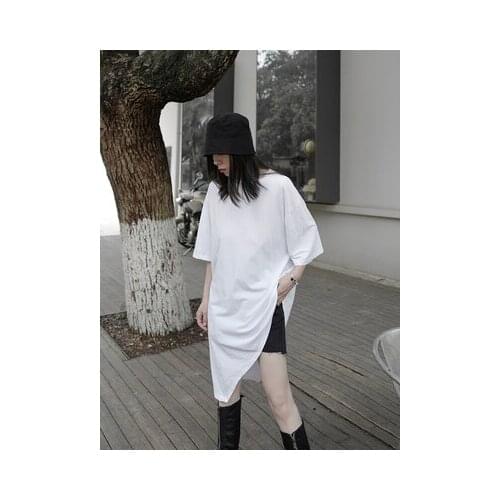 Women White Irregular Big Size T-shirt New Round Neck Three-quarter Sleeve Fashion Tide Spring Summer 2020 1X658