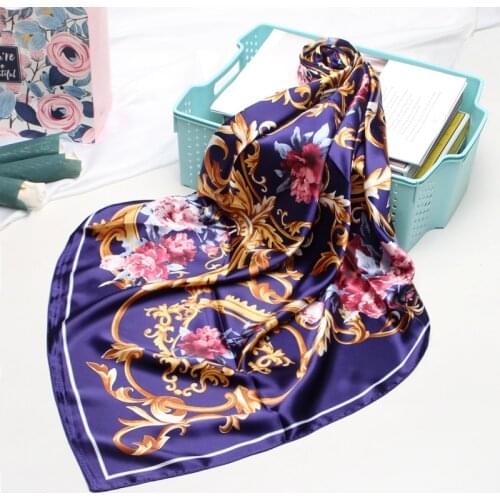 Fashion Print Silk Satin Hijab Scarf For Women Bandana Head Hair Scarfs Female 90cm*90cm Square Shawls Wraps Scarves For Ladies