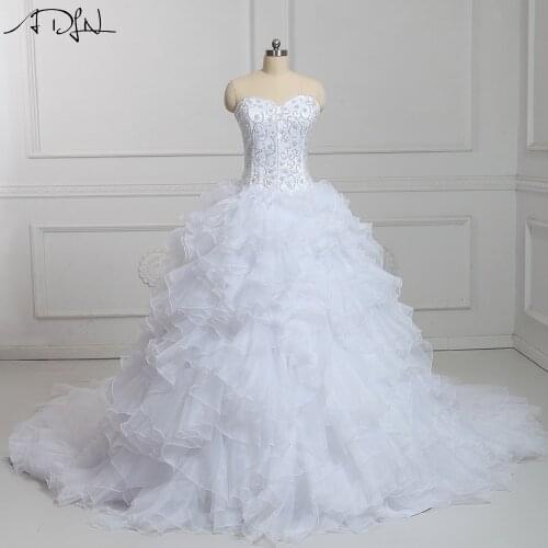 ADLN Long Train Wedding Dresses with Pearls Sweetheart Sleeveless Organza Ruffles Plus Size Corset Bridal Gown Vestidos de Novia
