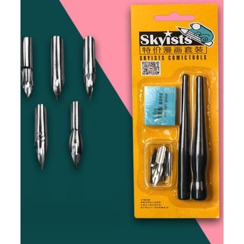 1set Quality 5 Pen Nibs and 2pcs Handle for Artist Anime Comic Calligraphy Pen