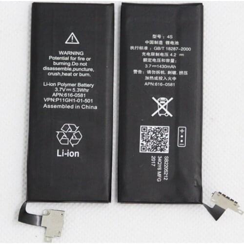 10pcs/lot 1430mAh Internal Mobile Phone Battery For Apple iPhone 4S 4 S Replacement lithium battery 0 cycle