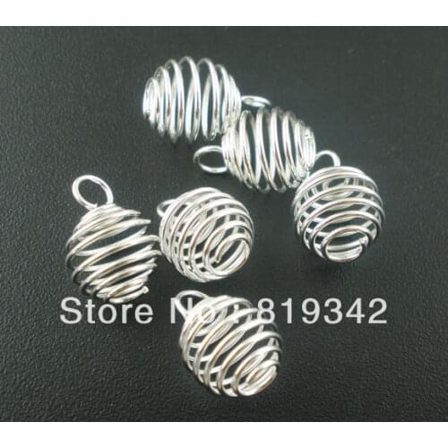 Free Shipping 100pcs/lot Silver Plated Spiral Bead Cages Pendants Findings 9x13mm Jewelry Findings