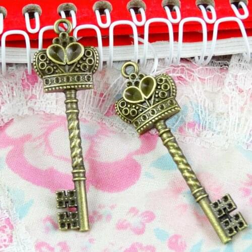 15pcs 50.5*16*5.7MM Crown Key Charms Antique bronze Plated Zinc Alloy Keys Pendants Charms Vintage Jewelry