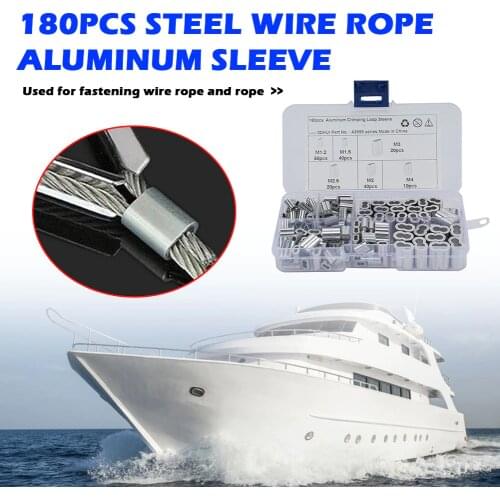180pcs Sleeves Wire Rope Stops Clamps 6 Size Aluminum Ferrules 8 Shape Crimps for Outdoor Boat Sea Carrying Decors