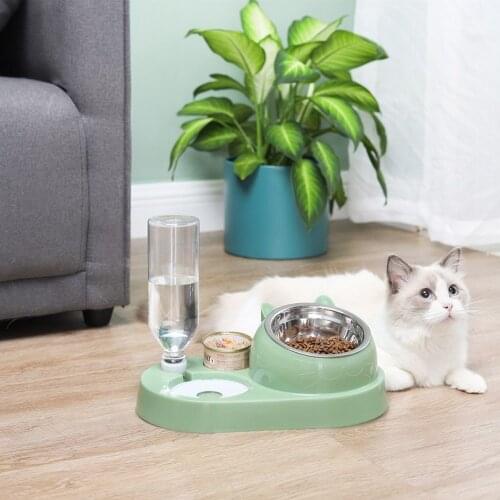 2 In 1 Cat Dog Bowl Pet Automatic Feeder Food Container Bowls Water Dispenser For Cats Puppy Pet Waterer Storage Multifunctional