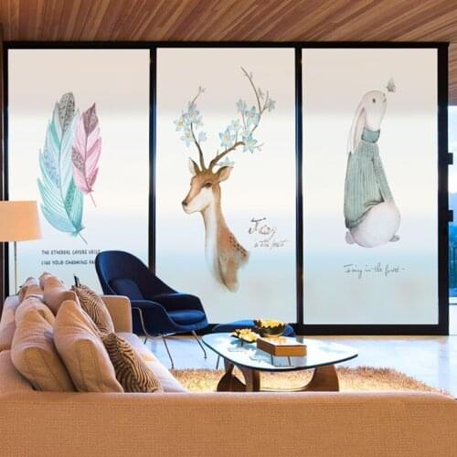 3d cartoon window glass electrostatic glue-free stickers Nordic elk balcony shading film bedroom bathroom toilet