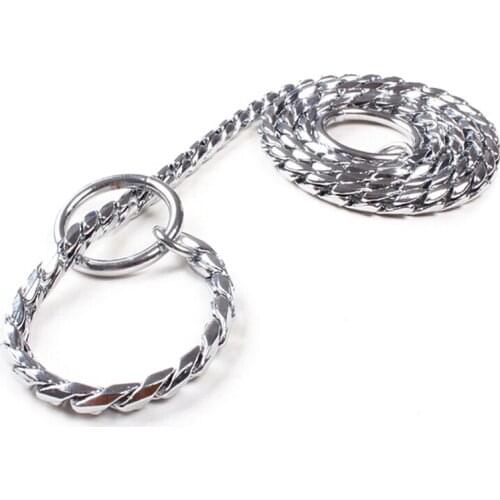 5mm Strong Chrome Metal Chain Dog Leash Adjustable Snake P Chock Training Collars Pet Supplies Lead Belts
