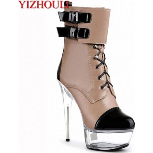 15-17cm hate high ankle boot, super high heel waterproof platform womens shoes, fine with the fastening buckle Dance Shoes