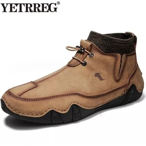 Brand Mens Boots Leather Mens Ankle Boots Work Boots Handmade Winter Boots Outdoor Light Mens Shoes Autumn Mens Work Shoes