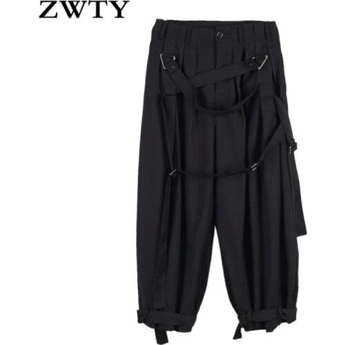 ZWTY Men Japan Streetwear Punk Gothic Bandage Casual Harem Pant Male Vintage Hip Hop Wide Leg Trousers Stage Clothing Kimono Pan