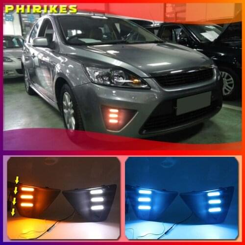 LED Fog Lamp Cover With Yellow Turning Signal Functions For Ford Focus 3 MK3 2009-2011 Daytime Running Light for Focus DRL