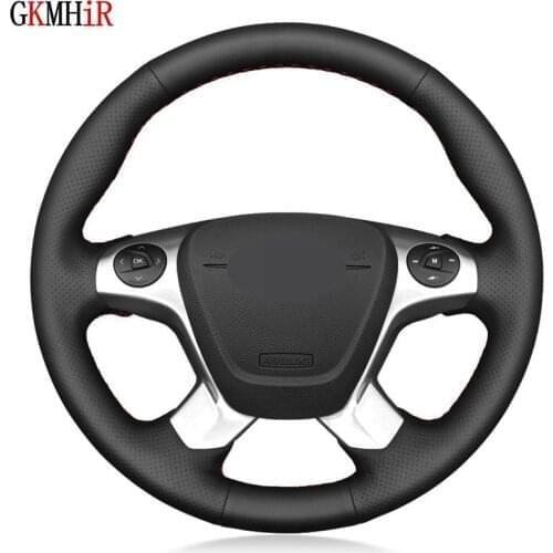 Soft Black Genuine Leather Car Steering Wheel Cover For Ford Transit Connect Tourneo Custom Grand Tourneo Connect 2014-2020