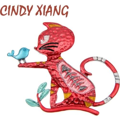 CINDY XIANG New Arrival Enamel Cat Brooches For Women Cute Kitty Bird Pin Brooch Kids Sweater Pin 4 Colors Available 2021 Gift