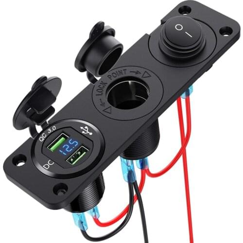 Dual Qc3.0 Cigarette Lighter Socket Distributor, 250W Waterproof 12V Dual Usb Charger Power Adapter Socket, With Aluminum Dual U