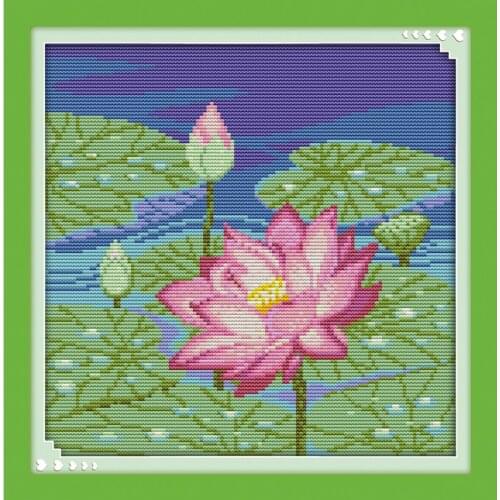 Everlasting Love Lotus (2) Chinese Cross Stitch Ecological Cotton Stamped Printed 14CT DIY Gift Christmas Decoration For Home