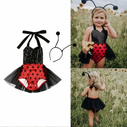 Focusnorm Fashion Toddler Kid Baby Girl Cosplay Romper Ladybug Sunsuit Tutu Dress Headband Summer Outfits Clothes Top
