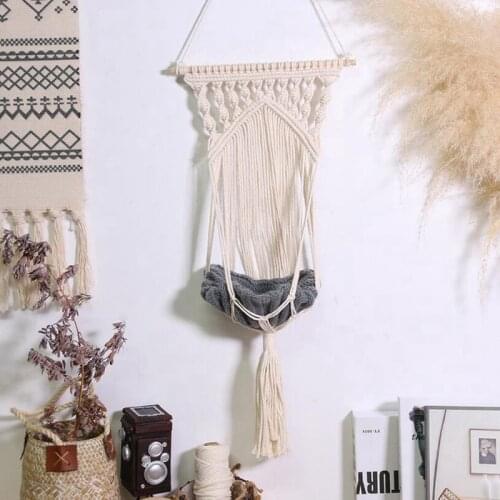 Macrame Cat Hammock,Macrame Hanging Swing Cat Dog Pet Bed with Hanging Kit for Cats Hand-Woven Hanging Basket Home Decor