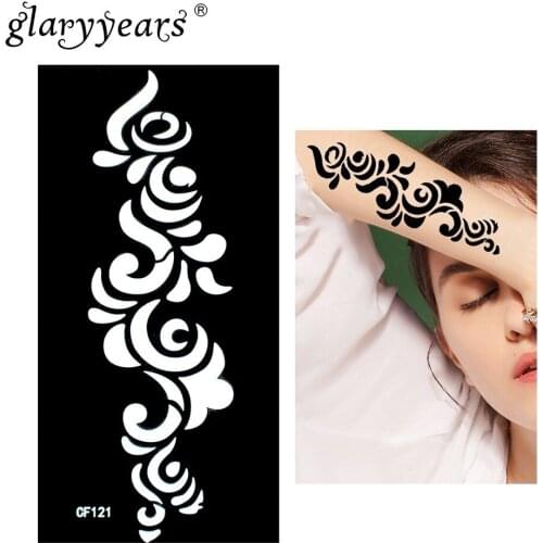 Glaryyeaes 1 Sheet Henna Tattoo Stencil Lace Pattern Paste Drawing Female Body Art Tattoo Stencil Sexy Product Waterproof HN-CF