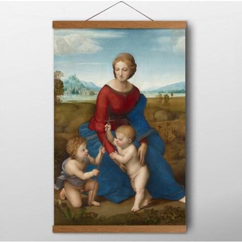 Solid wood Scroll Paintings Portrait Holy Mother and Jesus Religion Wall Art Posters Canvas Prints For Living Room Decor