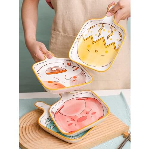 Nordic creative ceramic oven with handle baked rice baking plate household breakfast plate tableware