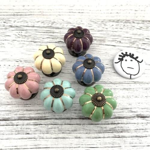 LCH 40MM Ceramic Powderblue Pumpkin Knobs Cabinets Cupboard Handles Pink Drawer Knob Door Pull Cream White Knob