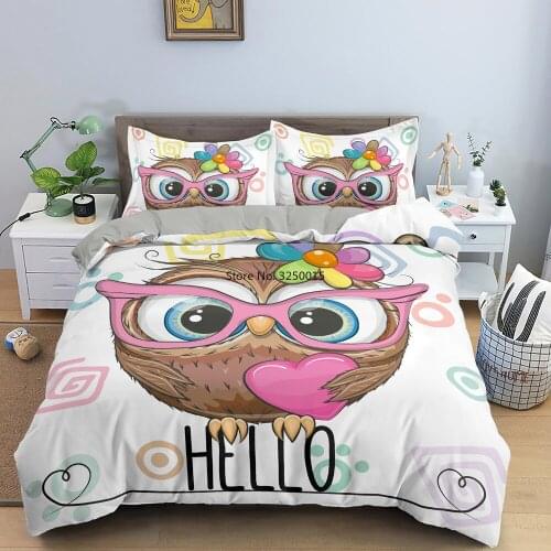 2/3Pcs Cute Cartoon Tribal Owl Bedding Set Bedclothes Children Bedroom Decor Quilt Cover Full King Queen Size Home Textile