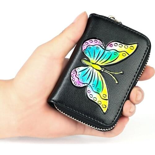 Genuine Leather RFID Credit Card Holder Men Cowhide Business Cards Case Women Travel Zipper Card Bag Wallets