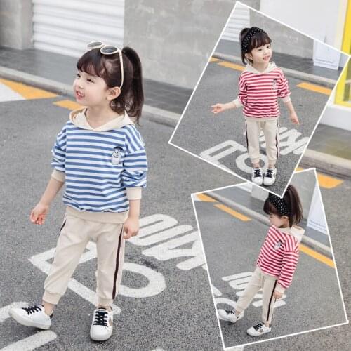 Girls Suits Sweatshirts +Pants 2021 Stripe Kids Spring Autumn Teenagers Cotton Tracksuits Outfits Children Clothing Sets Jogging