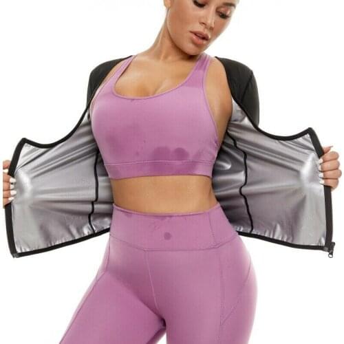 Silver Coated Sweat Sauna Tank Tops Body Shaper Shapewear Gym Workout Waist Trainer Vest Slimming Shirt Zipper Polymer Belt Tees