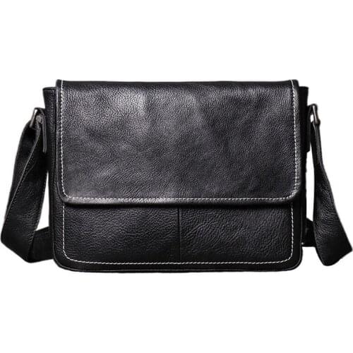 Business Handbag Mens Genuine Leather Shoulder Bags Real Cow Leather Crossbody Bag High Quality Schoolbags Male Messenger Bag