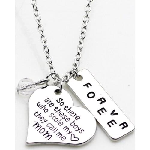 Lettering So There Are These Boys Who Stole My Heart They Call Me Mom Inspirational Pendant Necklace Crystal Necklace Jewelry