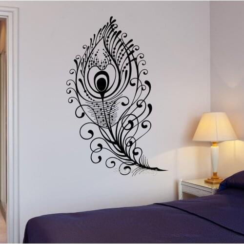 Beautiful Peacock Feather Bird Wall Decal Vinyl Removable Bedroom Art Stickers Custom Colors Wallpapers Living Room Mural LA494
