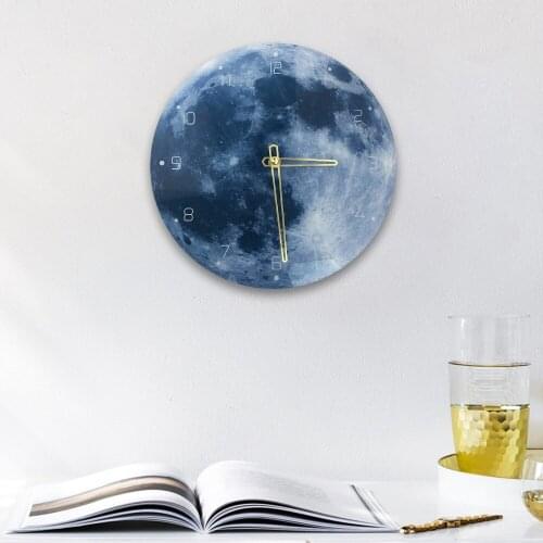 Brief Blue Moon Wall Clock Modern Design Home Decoration Living Room Bedroom Silent Watch 3D Marble Wallclocks Creative oclock