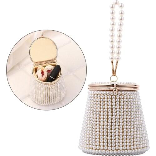 Natural Fashion Pearl Bucket Bag Tote Bag for Evening Dinner Women Girls