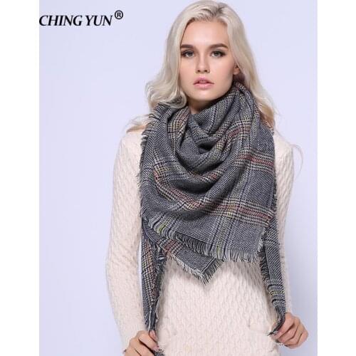 2018 New Woman Scarf Warm Plaid Pure Wool Cashmere thicken Lady Scarves knitted Cotton Kerchief Multicolor Shawl Fashion Winter