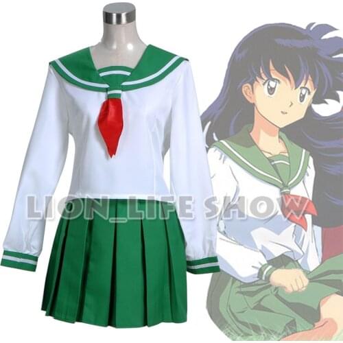 New Arrival Japanese Anime Inuyasha Kagome Higurashi Cosplay Costume Cosplay School Uniform White Blouse Green Skirt