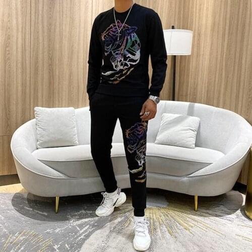 Autumn and winter luxury mens high-quality sportswear Tiger Diamond mens brand slim 2-piece set