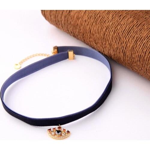 Elegant Women Choker Necklace Zircon Evil Eye Shape Pendant Velvet Choker Necklace Fashion Jewelry Gift Accessories