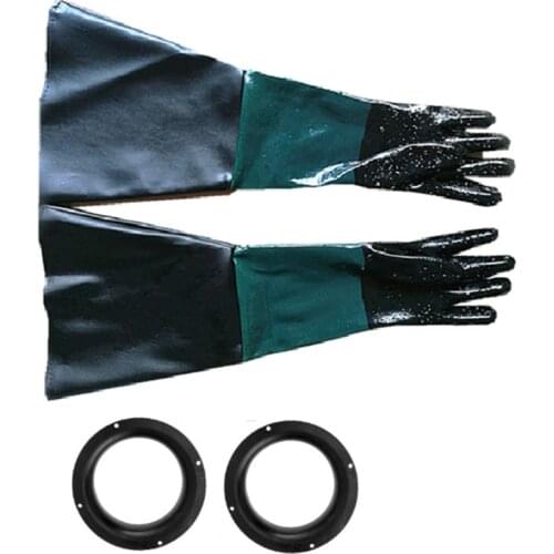1Pair Durable Rubber Sandblasting Gloves 60cm Heavy Duty Working Protective Sandblaster Gloves for Sandblast Machine Cabinet
